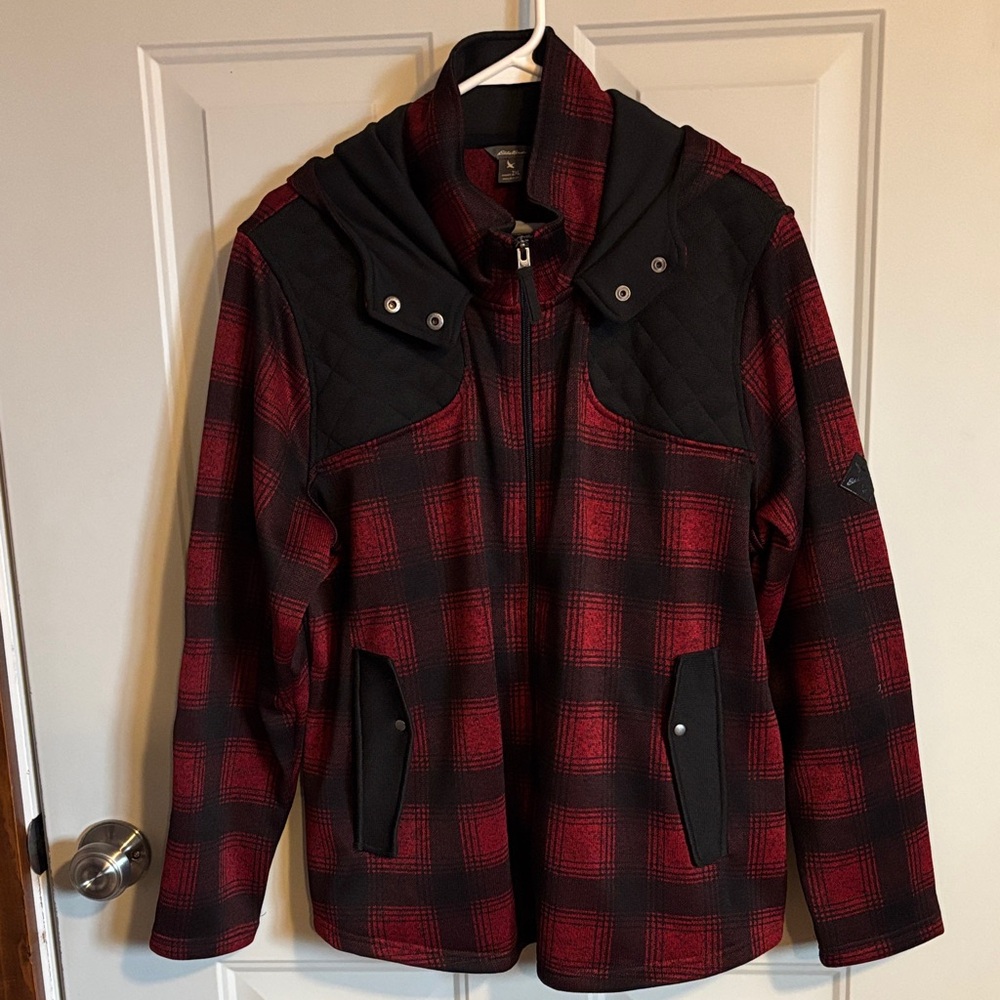 Eddie Bauer Women's Red and Black Plaid Jacket